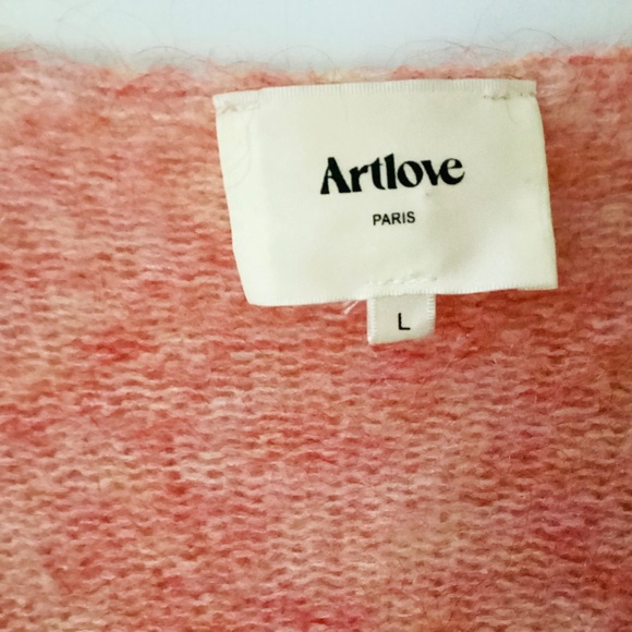 Artlove Paris Mohair Wool Blend V-neck Cardigan Pink Size L Oversized Relaxed - Picture 6 of 13
